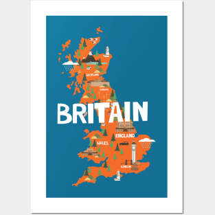 Great Britain Illustrated Map Posters and Art